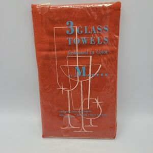 Vintage 60s 70s Martex Set Of 3 Glass Towels Burnt Orange 16 x 28